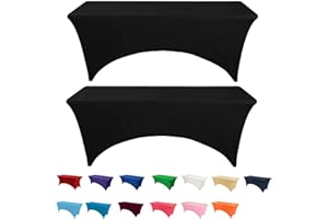 RAYNEAY 6FT Stretch Tablecloth for Craft, 2 Pack Black Spandex Stretch Table Cloth, Washable and Wrinkle Resistant Market Stall Table Cover for Banquet Folding Table Event Wedding