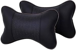 Lurowo 2 Pieces Car Headrest Pillow Neck, PU Leather Neck Support Car Seat Pillow with Removable Cover, Breathable Memory Foam Cushion for Driving Traveling (black)