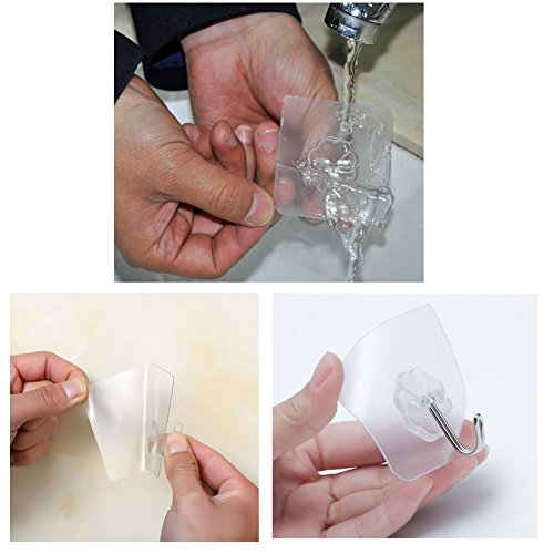 hapileap Traceless Klebehaken (Max: 22 LB) – Die leistungsstarke Nail frei No Scratch transparent Heavy Duty 2 Wandhaken für Badezimmer, Küche, Wand- und Deckenleuchte, wiederverwendbar, waschbar, wasserdicht und ölabweisend (8 Stück) - 6