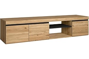 Skraut Home | Meuble TV Modèle Naturale | Couleur Chêne/Noir | Salon-séjour | Support Télévision avec étagères et placards de Rangement | 160 x 40 x 41 cm(Naturale 160)