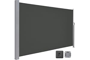 LARMNEE Toldo Retráctil, Pantalla de Privacidad, 180 x 400 cm, Resistente a la Intemperie y al Viento, con Soporte de Suelo, para Balcón, Jardín, Terraza y Piscina, Gris Ahumado EGY184TBP02