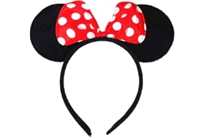 KIRALOVE Bandeau avec petites oreilles de souris - noeud rouge - pois blancs - accessoires - robe - fille - idée cadeau originale minnie