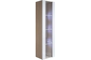 MB Muebles Bonitos, Vitrina Colgante Luke V5 para Salón o Comedor Moderno con Luz LED, Mueble Modular de Melamina Mate y Brillo, Color Sonoma y Blanco, 40x165x29 cm
