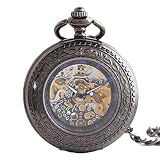 Easy Go Shopping Schwarze, runde mechanische Taschenuhr mit Blauer römischer nummerierter Taschenuhr mit Kette