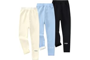 AOOPOO Lot de 3 Legging Chaud Polaire Hiver pour Filles Pantalon Thermique Épaissie en Coton Jeggings Doublés en Polaire Leggings Thermiques Couleur Unie pour Bébé Enfant Filles 1-8 Ans