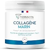 COLLAGÈNE MARIN Breveté en Poudre + Vit C | 250 Grammes de Peptides de Collagène Purs de Type 1 | Articulations Souples, Peau