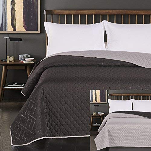 DecoKing Black steel silver, anthracite grey bedspread, two-sided quilting, Axel, Polyester, silver