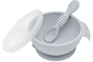 BUMKINS Hippychick BUMKFFL-GRY - First Feeding Set with Spoon and Lid, Gris
