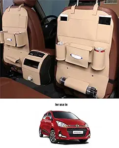 Volga Car Auto Seat Back Organizer for Hyundai I10 Grand New (Beige)