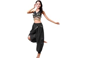 Grouptap Bollywood Femmes Inde Arabe Danseuse du Ventre Paillettes Haut Fente Pantalon Robe Costume de soirée Noir/Rose/Blanc Fantaisie Tenue Adulte