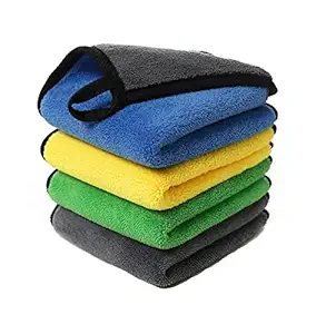Auto Hub Lint-Free 600 GSM Microfiber Cloth for Car Cleaning, Polishing and Detailing, Dual Sided, Extra Thick Plush Microfiber Towel (Assorted, 40cm x 40cm) - Pack of 4