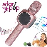 altavoz con microfono y karaoke go-rock 🎤 COMPLETAMENTE EQUIPADO 🎤 El micrófono STARPOP cuenta con un altavoz dual de alta calidad para cantar allá donde tú quieras. Cuenta también con conexión móvil por cable y Bluetooth para conectarse de forma rápida y sencilla a tus aplicaciones de karaoke favoritas. ¡Y con una batería de larga duración!