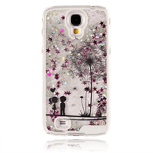 Für Samsung Galaxy S4 Hülle,Für Samsung Galaxy S4 Flüssigkeit Handyhülle,Funyye Luxus Luxuriös [Bunten Muster] Liebe Herzen Star Fließt Treibsand Durchsichtige Handytasche Glänzend Glitzer Diamond Diamant Fließen Flüssig Flüssigkeit Handyhülle Handy Hülle Case Tasche Crystal Case Durchsichtig Schutzhülle Etui Bumper Für Samsung Galaxy S4 + 1 x Frei Displayschutzfolie – Silber Glitter,Liebhaber Löwenzahn - 2