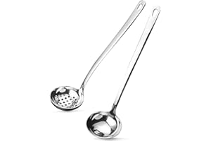 TENTA KITCHEN Mestolo in acciaio inox, 18/8 mestolo scanalato, set di 2 mestoli per appenderlo facilmente, set di utensili da cucina per cucina (29,7 cm)