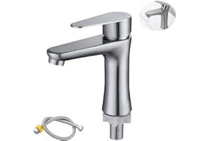 PLLYPE kaltwasserhahn gäste wc, Wasserhahn Kaltwasser, Kaltwasserarmatur mit 60cm Anschlussschlauch, Waschbeckenarmatur, Einhebel Wasserhahn Bad für Bad, Gäste WC