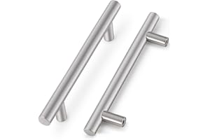 Probrico 10 Pack Brushed Nickel Cabinet Handles Stainless Steel Kitchen Cabinet T Bar Handle 128mm Furniture Drawer Pulls Cuoboard Knobs
