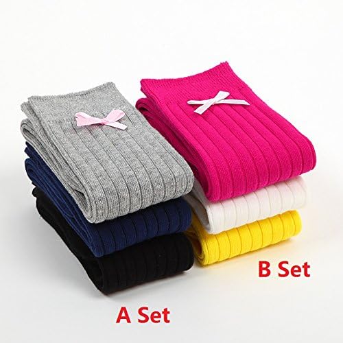 3Pairs Baby Winter knit long stockings set, Ruirs Nice Autumn winter knit cotton baby stockings Long stockings without bone loose mouth children Knee-high stockings(3 Pairs) (S ( Length:35cm), B Set(Plum,White, Yellow))