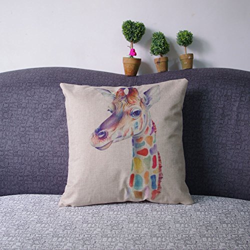 Dekokissen Bunte Tiere Leinen Kissenbezug 45×45 (Giraffe) - 2