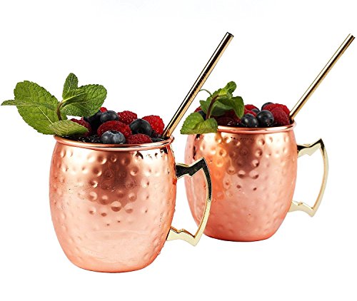 confronta il prezzo Hammered Moscow Mule Copper Cups Set 510.3 grams (Pack of 4) 4 pcs straw Free miglior prezzo