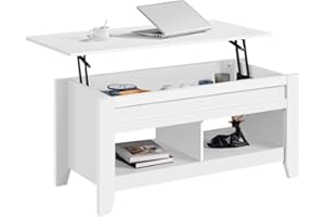 Yaheetech Mesa Centro Elevable de Madera Mesa de Café para Salón con Revistero Mueble de Diseño Moderno 104.5 x 49.5 x (49-61.5) cm Blanco