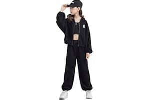 linboo Tuta da jogging da ragazza, 3 pezzi, tuta sportiva (felpa + pantaloni sportivi + crop top), abbigliamento hip hop per bambini e ragazze