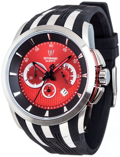 DETOMASO Herrenuhr Quarz Edelstahlgehuse Silikonarmband Mineralglas ALENTO XXL Chronograph Trend rot/schwarz DT2036-C
