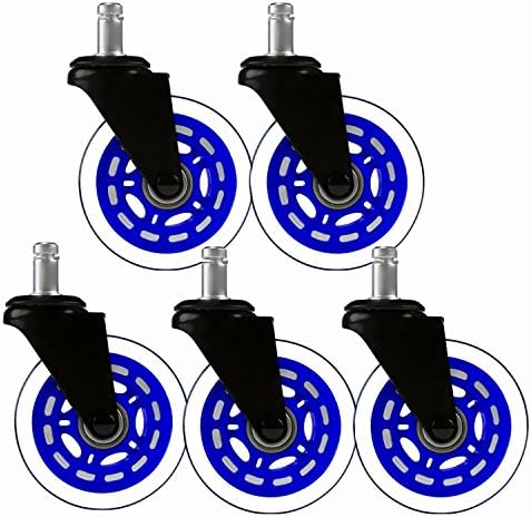 Hirate Rollerblade Style Office Chair Caster Wheels Replacement (Set of 5), Heavy Duty Soft PU Rubber Safe for Hardwood Floor (Blue)