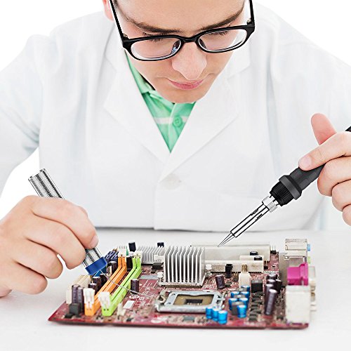 Lötkolben Kit, OMorc 60W 220V Lötset mit Einstellbarer Temperatur 200-450°C, 5 PCs Unterschiedliche Lötspitzen Entlötpumpe Lötzinn Ständer Pinzetten für Verschiedentlich Repariert Nutzung - 7