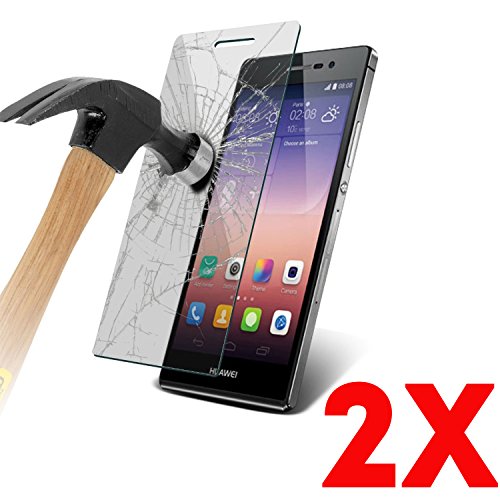 P8 LITE - SET 2X - Film Panzerglas Glas Schutzglas Hartglas für HUAWEI ASCEND P8 LITE 5.0 - Wi-Fi Lte 4G Dual Sim 2,5D 9H Panzerfolie Schutz Folie Tempered Glass Touch Display + 1 trockenen Tuch + 1 feuchtes Tuch + Kunststoffverpackungen