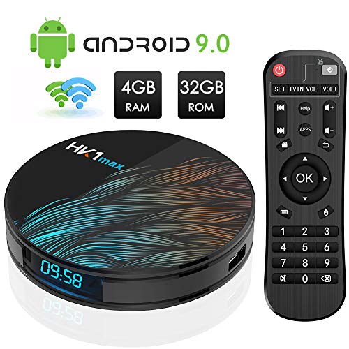 Android TV Box, HK1 MAX RK3318 Quad-Core Android 9.0 TV Box 4GB RAM/32GB ROM Soporte 2.4Ghz/5.0 GHz WiFi Bluetooth 4.0, 4K HDMI DLNA 3D Smart TV Box