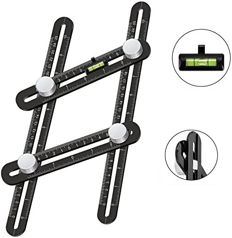 Upgraded Template Tool, Ancees Multi Angle Measuring Tool Premium Aluminum Alloy Ruler with Attached Spirit Level, Angle Ruler for Handymen Builder Craftsmen Architect