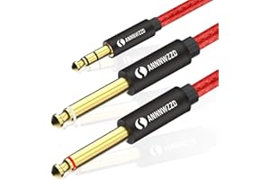 ANNNWZZD Kabel audio TRS na Dual 6,35 mm Mono Y audio, podwójna wtyczka jack 6,35 TS na 3,5 TRS kabel rozdzielający audio, kabel instrumentalny z plecionką nylonową do interfejsów cyfrowych (2 m)
