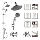 Dusch Set Überkopfbrause Set Regendusche Duschkopf Steigrohr Wellness Handbrause Metall-Brauseschlauch 150cm
