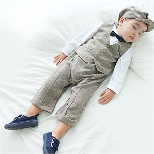 DecStore Baby Junge Gentleman Bodysuit Krawatte Romper Kleidung Suit mit Hut - 2