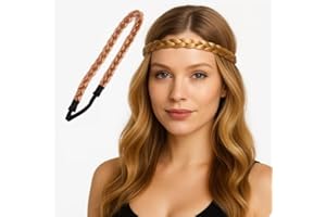 WOO GIRL 2er Set geflochtenes Stirnband mit Gummizug – Kunsthaar in Echthaar-Optik – elastisches Haarband für Mädchen & Damen