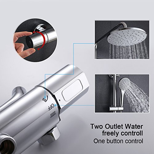 Kinse® Elegant Chrom Überkopf-Brauseset rain Duschsystem Duschstange mit Brausethermostat Regendusche Duschset inkl. Handbrause und Regenbrause - 6