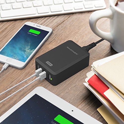 RAVPower 4-Port USB Ladegerät 40W 5V /8A Ladeadapter Charger für iPhone 6S / 6S Plus / 6 /6 plus/ iPad Pro / Air / Mini / Samsung Galaxy S7/ S7 Edge / S6 / S6 Edge /Note 3 2 und Android Geräte (Smartphone, Tablet) schwarz - 5