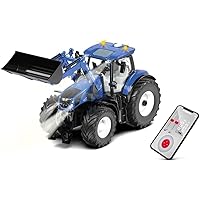 siku 6797, New Holland T7.315-traktor med frontlast, blå, metall/plast, 1:32, fjärrstyrd, kan styras mha en app, utan fjärrko