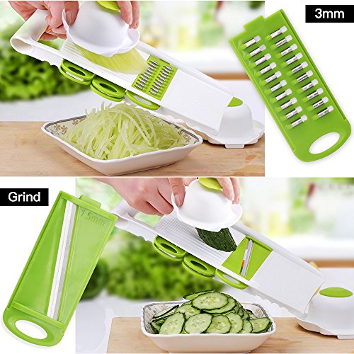 Mandoline Schneide, jtdeal 5 in 1 Multifunktional Gemüseschneider Zerkleinerer & gemüsehobel Kitchen Set für Gemüse und Obst aus Edelstahl und ABS Kunststoff - 2
