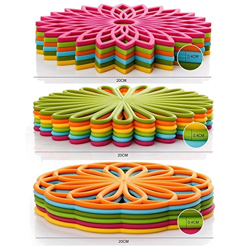 Silikon-Topfuntersetzer in Blumenform (3 Stück) Premium-Qualität, isoliert, flexibel, robust, rutschfest grün - 4