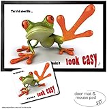 1art1 Set: 1 Felpudo Alfombra (60x40 cm) + 1 Alfombrilla para Ratón (23x19 cm) - Ranas, Easy...