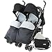 Zeta Citi TWIN Stroller Buggy Pushchair - Black Double Stroller Complete With FootMuffs And Bag