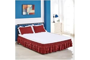 POIUYT Gonna da Letto Singolo/Matrimoniali/Una Piazza e Mezzo Mantovana Giroletto 180 x 200 Tre Lati Tessuto Elastica Bedskirts Tinta Unita Pizzo Vestiletto - Lunghezza 38 cm/14.9''