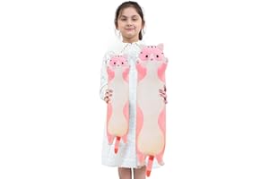 Kekeso Gatto Peluche Cuscino Lungo, Morbido Carino Gatto Cuscino Di Peluche, Gattino Ripiene Carino Peluche Regalo Per Bambini Fidanzata (70cm/ 27.55inch, Pink)