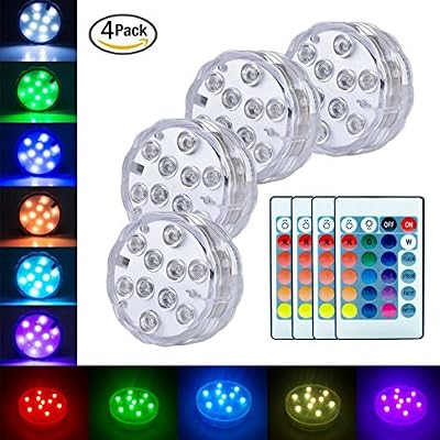 golight Lumières Paysage Coloré Décoratives Éclairage LED Étanche Lot de 4 lampes multicolores RGB submersibles avec télécommandes, idéal pour Aquarium Baignoire Piscine Jardin Milieu Aquatique