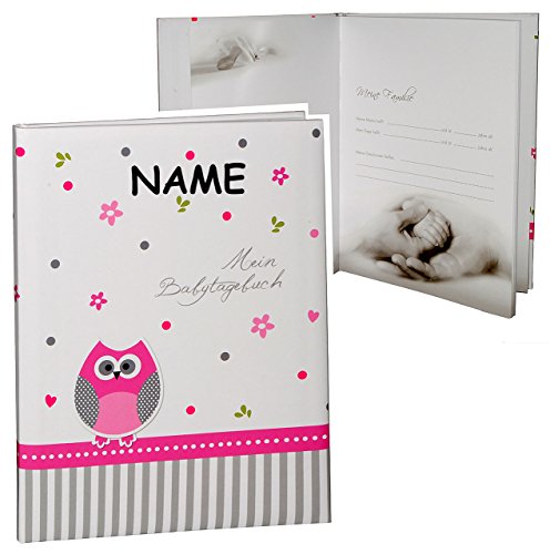 Babytagebuch – Baby – “ Eule & Blumen “ – Gebunden zum Einkleben & Eintragen – groß – Fotobuch / Fotoalbum / Babyalbum / Album – für Mädchen – Kinder Babys Neugeborene / zur Geburt - 3