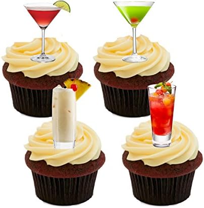Made4You Cocktails Edible Cupcake Toppers - Stand-up Wafer Cake Decorations (Pack of 24)