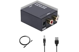 VGE DAC Convertidor Digital a Analógico SPDIF/Optico a RCA L/R + 3.5mm - Adaptador Audio Óptico/Coaxial para TV, Xbox PS5/Xbox, PC, Blu-ray - Conversor Estéreo con Cable Toslink Incluido, Negro