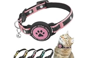 JIARUI Collare Gatto Airtag, Riflettente Collare Airtag Gatto, con Supporto Airtag e Campanellino, Imbottitura Confortevole, Regolabile, Resistente, Adatto ai Gatto (rosa, XS (8''-10.5''))
