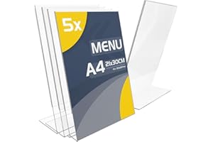 TAPKUA ​Tischaufsteller A4, 5er Pack Transparenter Acryl Schilderhalter L-Form Aufsteller für Büro, Restaurant, Geschäft, Hotel, Theke (5 Stück - A4)